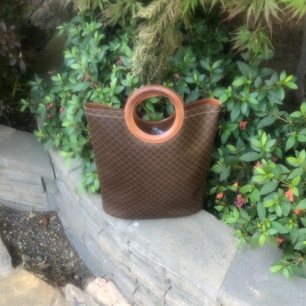 Celine Vintage Authentic Macadam Circle Handbag Tote